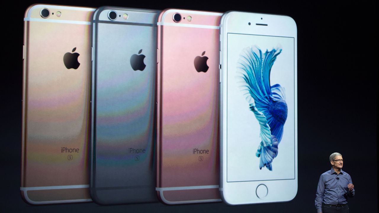 Apple CEO Tim Cook introduces the iPhone 6s during an Apple media event in San Francisco, California on September 9, 2015.