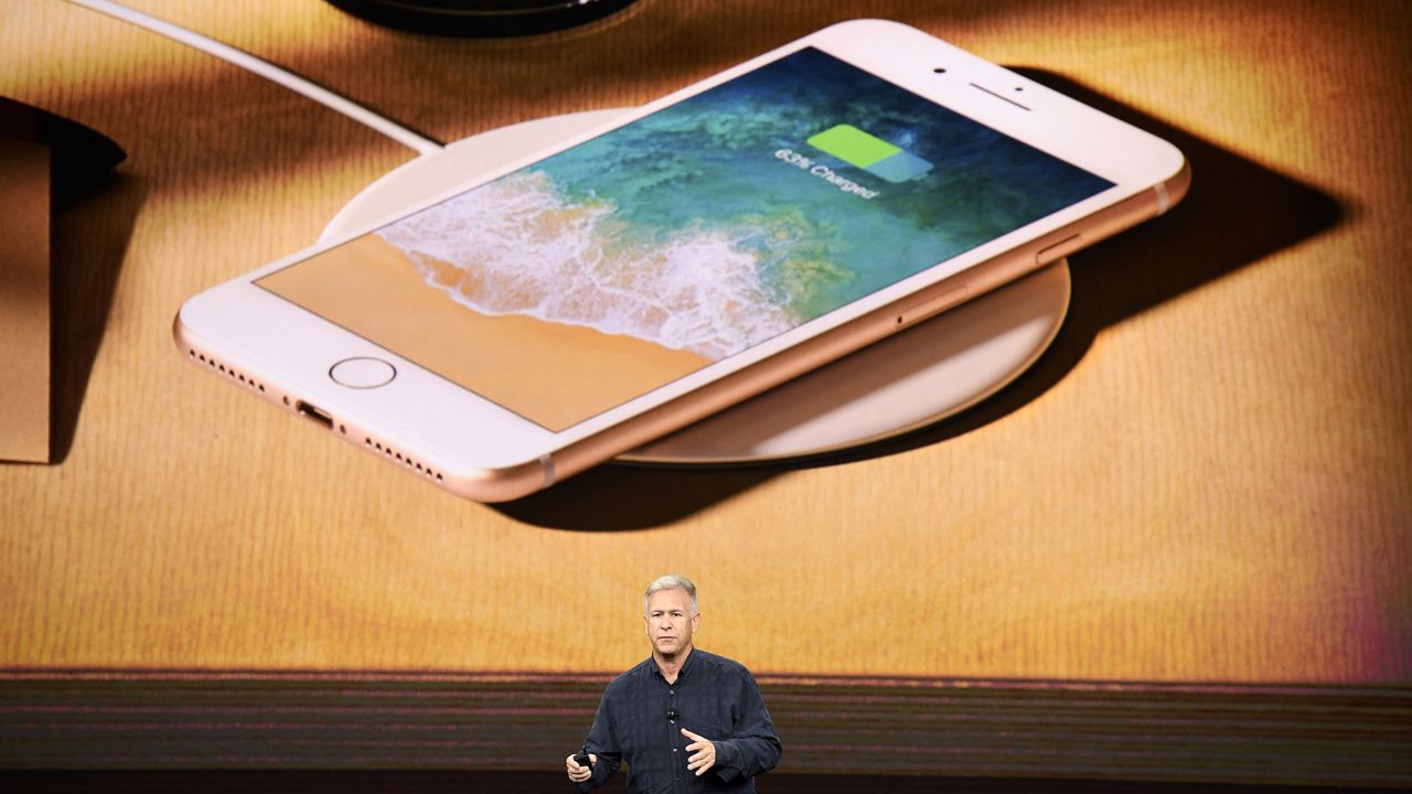 Phil Schiller, Senior Vice President of Worldwide Marketing at Apple, speaks about the iPhone 8 and 8 Plus during an event at the Steve Jobs Theater in Cupertino, California, on September 12, 2017.