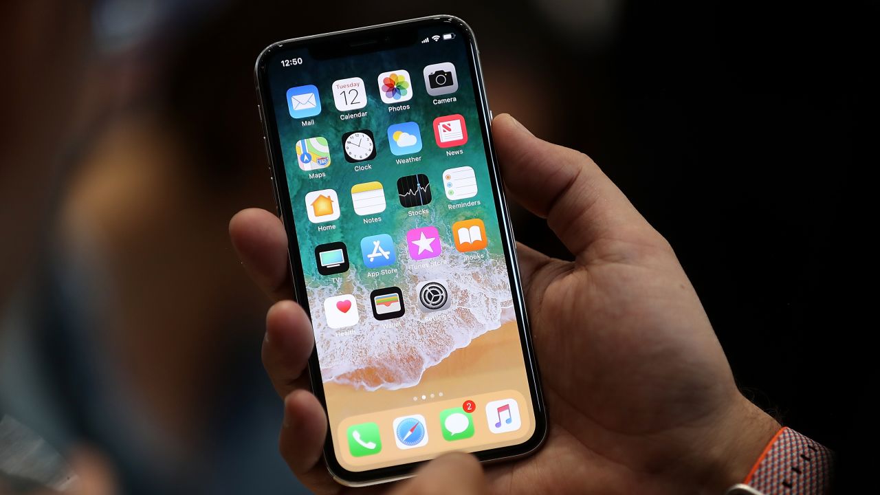 The new iPhone X is displayed during an Apple special event at the Steve Jobs Theater on the Apple Park campus on September 12, 2017 in Cupertino, California.